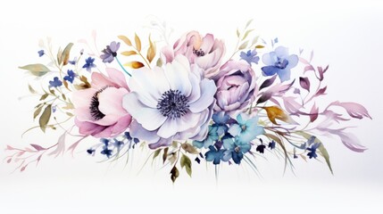 Colorful Watercolor Flowers on White Background AI Generated