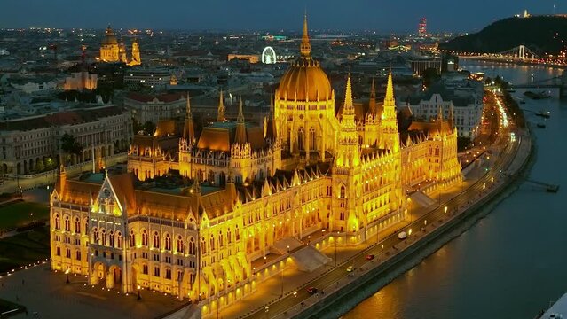 Hungarian Parliament Building with the Danube river, in Budapest, Hungary.