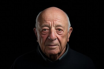 Elderly man looking at the camera on a black background.