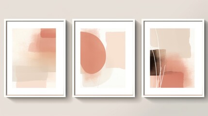 Fototapeta na wymiar Abstract Arrangements Frames Textures Posters Terracotta Blush Pink Ivory Beige Watercolor Illustration and Gold Element AI Generated