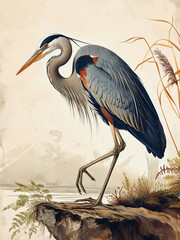Sea Bird Lover Gift Blue Heron Poster Vintage
