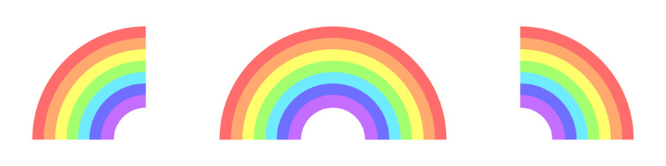 Simple rainbow shape vector set. Weather symbol rainbow in the sky simple icon. Half colored rainbow icon. Vector illustration. Flat stylish rainbow.