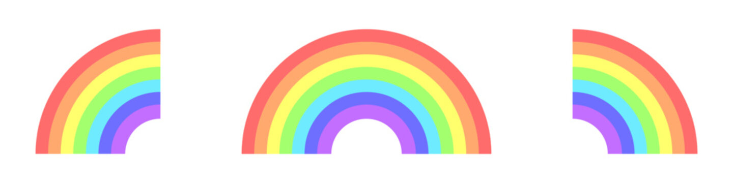 Simple rainbow shape vector set. Weather symbol rainbow in the sky simple icon. Half colored rainbow icon. Vector illustration. Flat stylish rainbow.