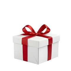 white gift box with red ribbon on transparent background