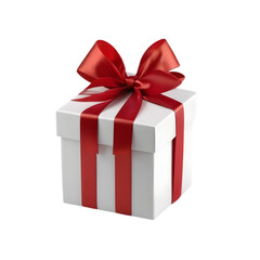 Obraz premium white gift box with red ribbon on transparent background, birthday, valentine 