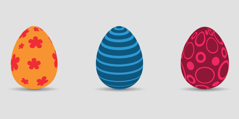 A set of colored Easter eggs. 3 pieces. Vector on gray background