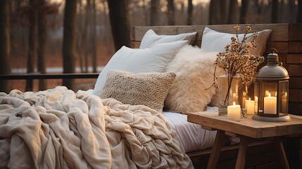 A cozy bed in the woods with a view of the forest