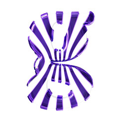 White symbol with dark purple thin straps. letter g