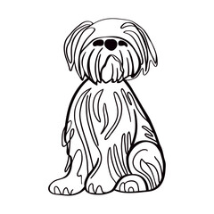 Vector isolated one single cute cartoon funny sitting puppy dog colorless black and white contour line easy drawing