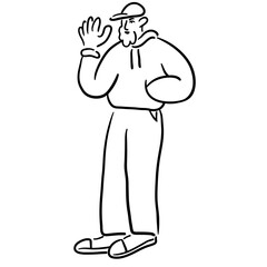 cartoon guy standing in doodle style. template for print advertising poster sticker icon illustration. people in lines