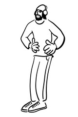 cartoon guy standing in doodle style. template for print advertising poster sticker icon illustration. people in lines