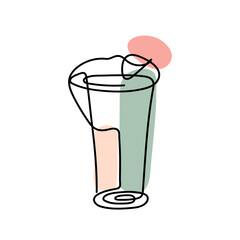 Vector abstract continuous one single simple line drawing icon of fresh cold cocktail in silhouette sketch.