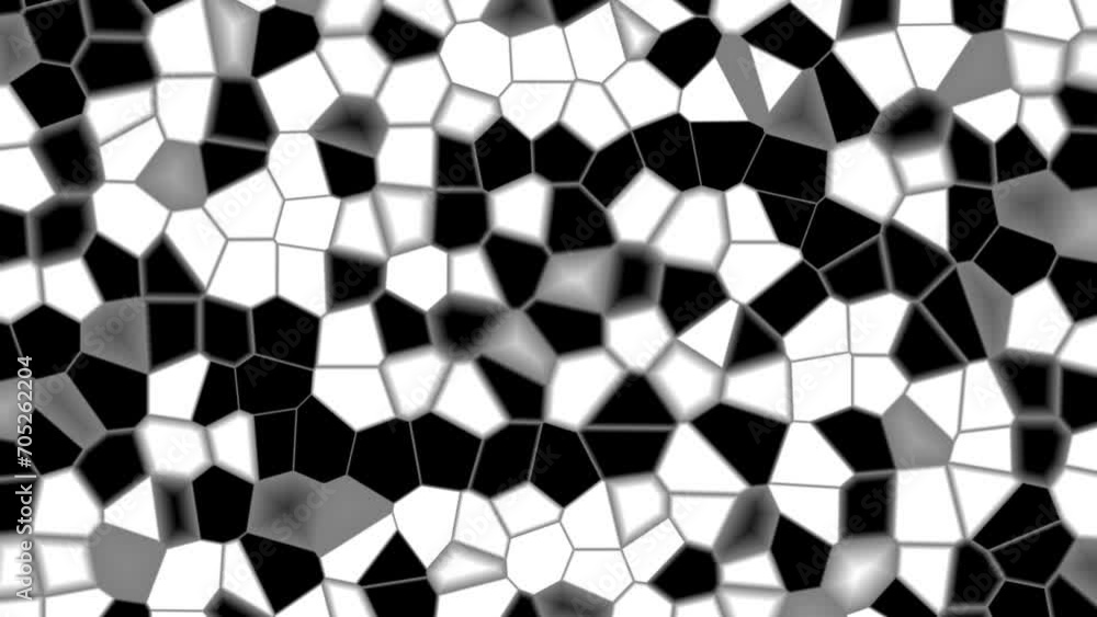 Poster Black and white mosaic with a minimal wavy surface. Random waving. Abstract background from chaotic pieces. Pieces of fractured, broken surface. VJ, science and medicine background. 3d render