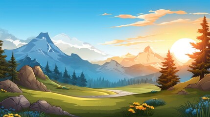 Mountains And Flowers Landscape