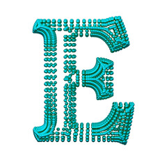 Symbol of small turquoise spheres. letter e