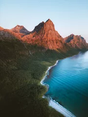 Plaid mouton avec motif Gris 2 Aerial view nature in Norway mountains and sea landscape  travel beautiful destinations scenery scandinavian scenery