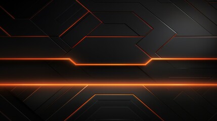 Abstract Technology Background with Dark Grey Hexagon Carbon Fiber Grid and Orange Luminous Lines AI Generated