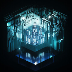 abstract architecture 3D render in voxel format