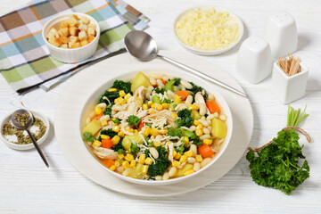 Chicken and white bean soup with veggies, corn