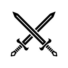 Crossed swords icon. Black silhouette. Front side view. Vector simple flat graphic illustration. Isolated object on a white background. Isolate.