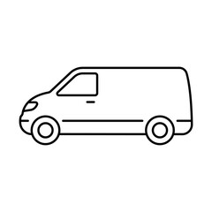 Van icon. Black contour linear silhouette. Editable strokes. Side view. Vector simple flat graphic illustration. Isolated object on a white background. Isolate.