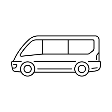 recommend clip art: Minibus icon. Black contour linear silhouette. Editable strokes. Side view. Vector simple flat graphic illustration. Isolated object on a white background. Isolate.