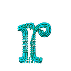 Symbol of small turquoise spheres. letter r