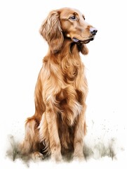 Sitting Irish Setter in Green Field Watercolor Painting AI Generated
