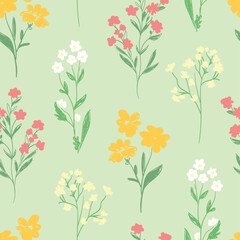 Hand Drawn Ditsy Flowers Sketch background print for textile. The drawn small flowers beautiful illustration for the fabric. Design ornament pattern seamless. Vector