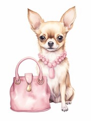 Sitting Chihuahua in a Purse Watercolor Art AI Generated
