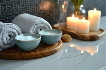Obraz na płótnie Canvas spa background with aroma, candle and towel. relax concept