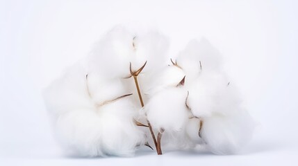 A macro photo of a fluffy white cotton flower is accompanied by white cotton texture and cotton wool isolated on a white background.