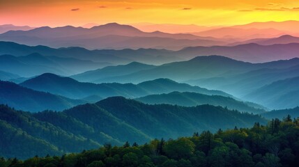 Fototapeta premium Layers upon layers of mountain ridges in the sunset light