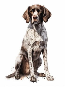 Sitting Pointer Indicating a Direction - Watercolor Art on White Background AI Generated