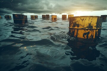 barrels of oil in the ocean damaging the environment