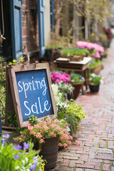 Spring sale sign in front of boutique shop