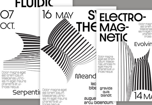 Flyer A4 Black and White Striped Abstract Futuristic Shape