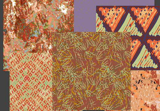 Seamless Pattern Set with Hand Drawn Floral Elements