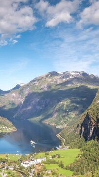 geiranger fjord in norway in vertical