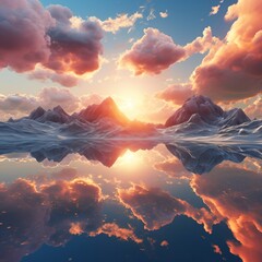 Mountains and lake at sunset