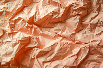 Texture of crumpled peach fuzz color paper. Sheet of crumpled paper for background, wallpaper and texture. Crumpled white paper abstract shape background with space paper for text