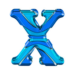 Blue 3d symbol with horizontal thin straps. letter x