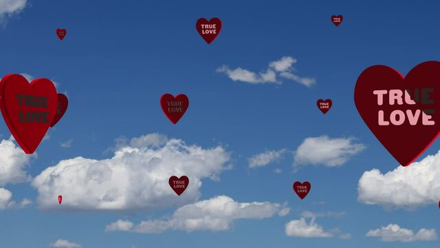 True Love Valentines Day Flying Hearts and Fluffy Clouds