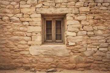 ancient bright textured greek stone wall with a window