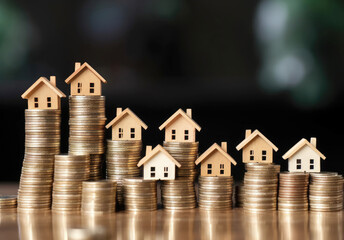 Mini house on stack of coins. Concept of property investment, income , tax, and passive income, Generative Ai