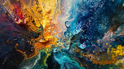 Colorful abstract painting oil and water complex complicated bright vivid colors beautiful opulent wealthy intricate all hues magnificent sublime  - obrazy, fototapety, plakaty