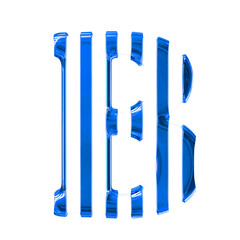 White symbol with thin blue vertical straps. letter b