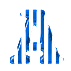 White symbol with thin blue vertical straps. letter a