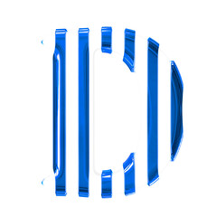 White symbol with thin blue vertical straps. letter d
