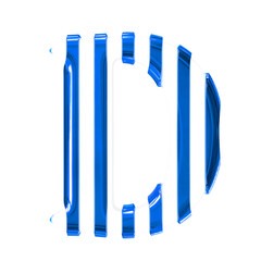 White symbol with thin blue vertical straps. letter d